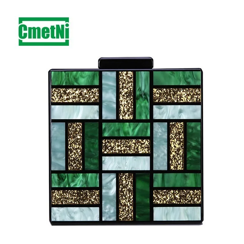 

2019 Evening Bags acrylic patchwork retro dinner lady messenger bag geometric pattern Messenger bches Party Prom Handbags Purses