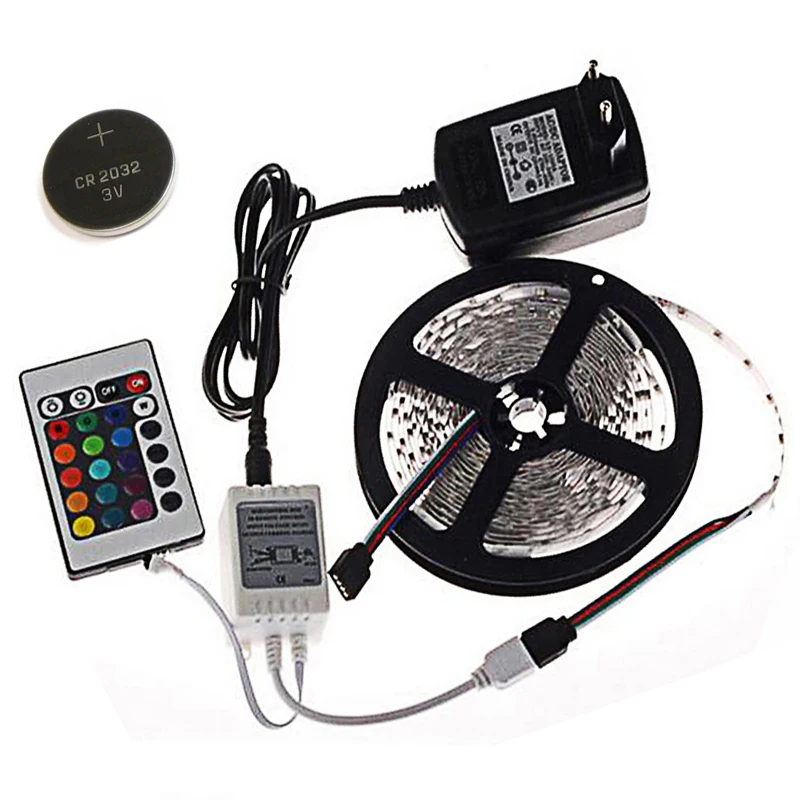 

RGB LED Strip Light 5M 300 LEDs with Battery Flexible Light SMD3528 LED Tape DC12V Neon Ribbon Power Supply 2A Remote Controller