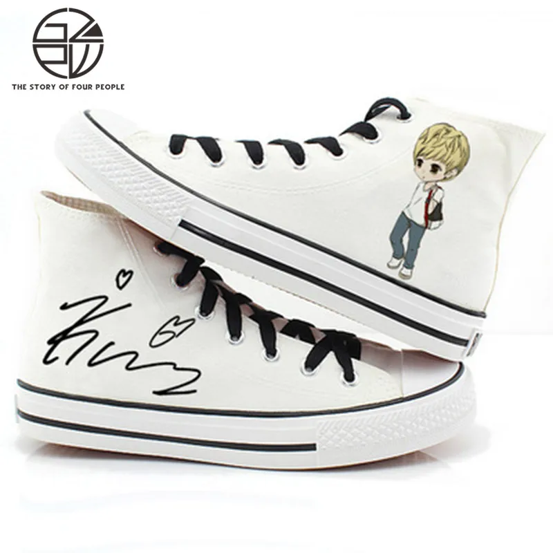 Gzpw Cosplay New Korean anime hand-painted canvas shoes White high to help flat Students wild cloth 35-42 | Тематическая одежда и