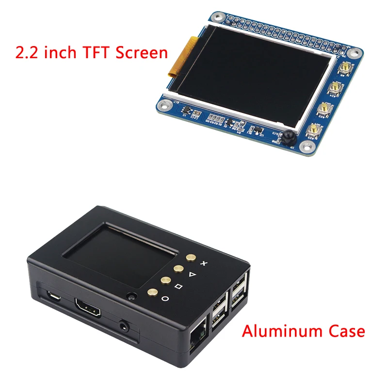 Малина Pi 3B + Экран комплект 2,2 дюймов PPI TFT ЖК-дисплей Дисплей с Алюминий Дело Box Корпус для Raspberry Pi 3/2