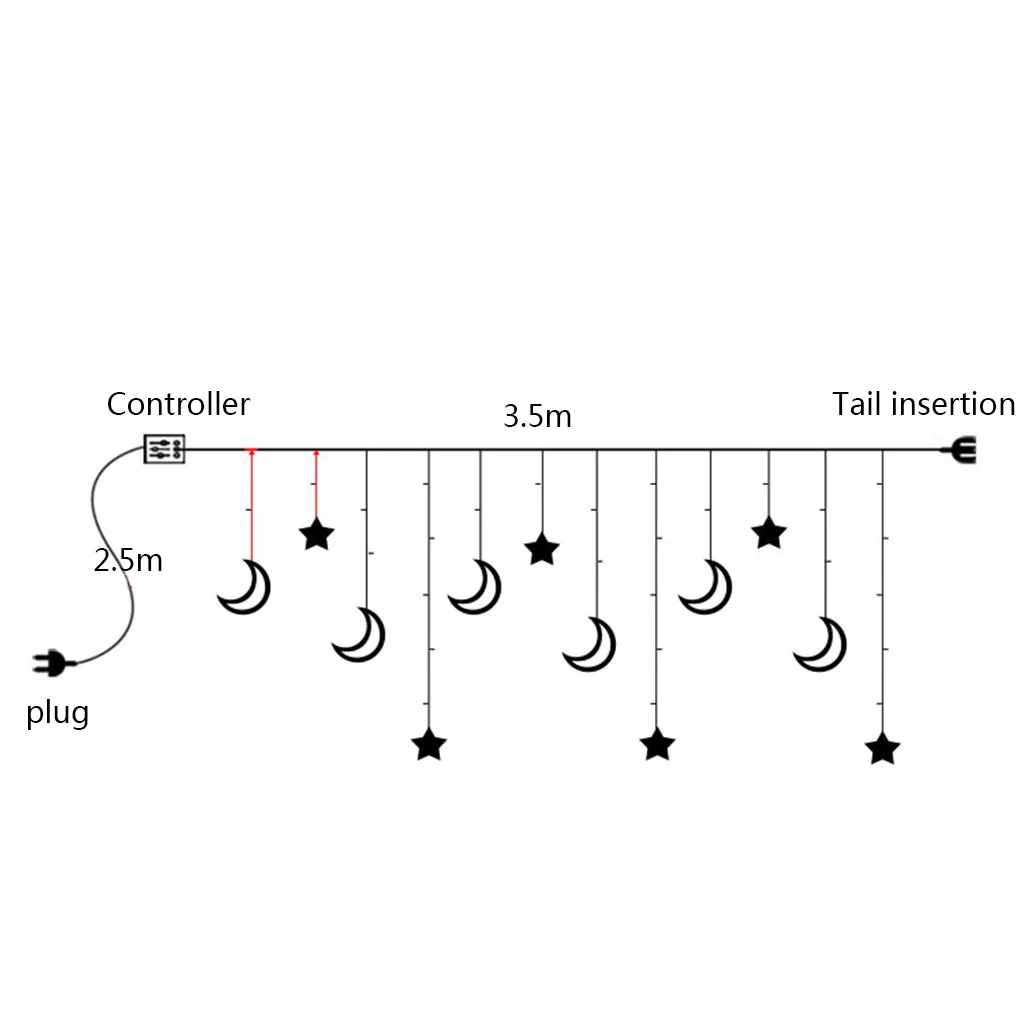 Светодиодный светильник с Луной и звездой, гирлянда, Рождественские огни, украшение, праздничные огни, занавес, лампа, Свадебный неоновый фонарь, 220 В, 8,763