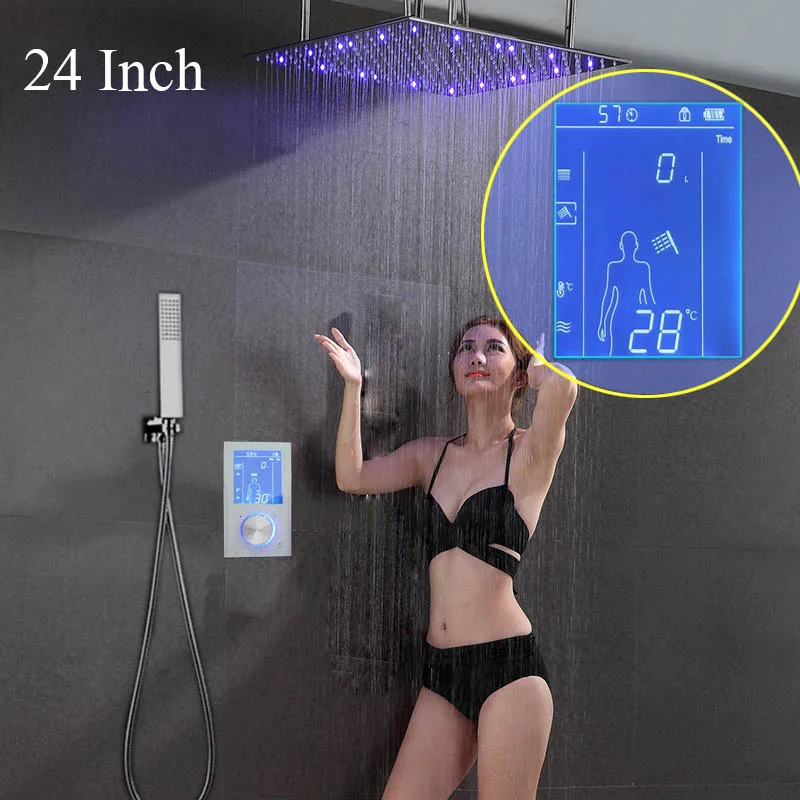

Fashion LED Display Shower Thermostatic Shower Set Smart Mixer Faucet Concealed Wall 24/20 Shower Panel Rainfall Handheld Spout