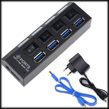 

by DHL or EMS 200 pcs Hi-Speed 3.0 USB 4 Ports External HUB with On/Off Switch For Laptop PC 5Gb/S-Black