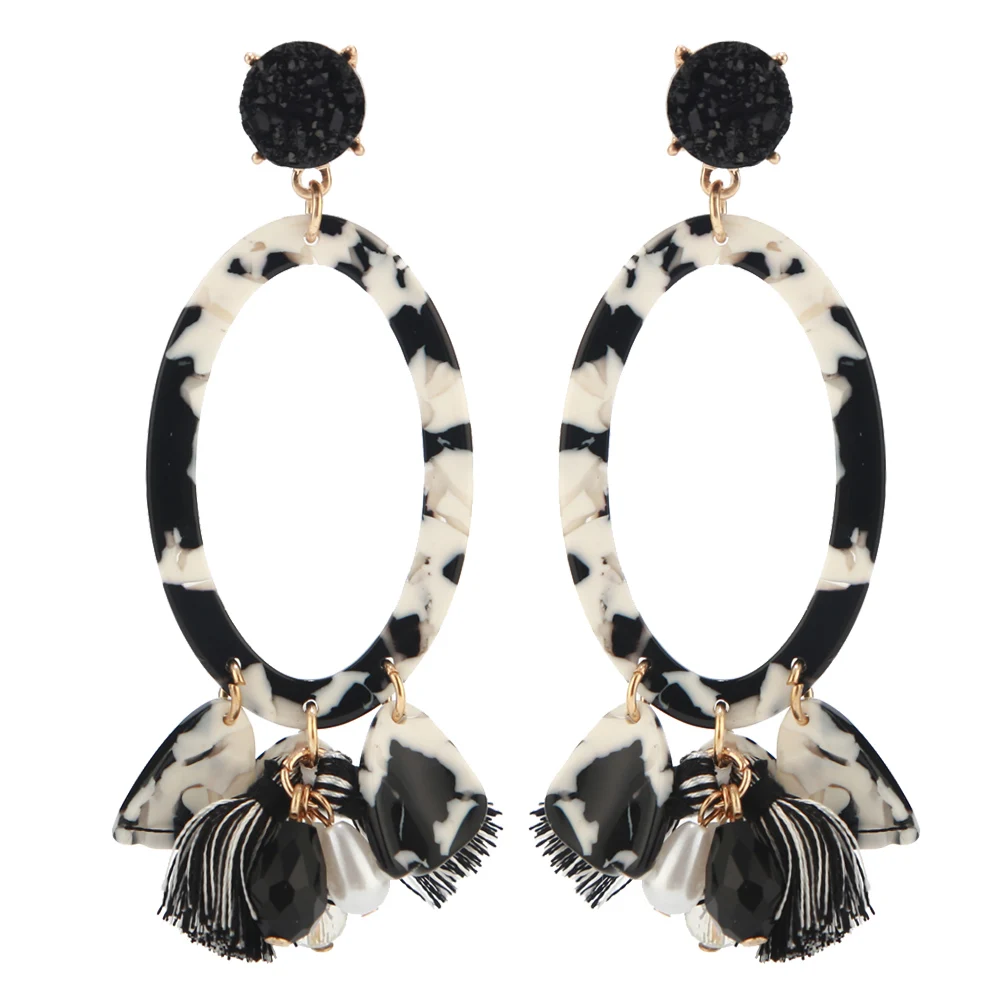 

Acrylic Earrings Women's Cellulose Acetate Earrings Oval Hoop Tassel Dangle Resin Earrings