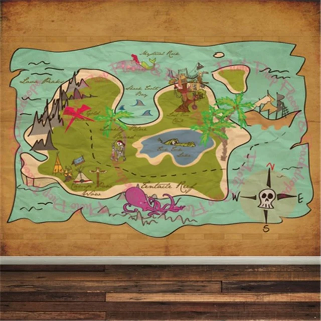 Cartoon Pirate Old Treasure Map backdrop Vinyl cloth High quality Computer  print children kids Backgrounds for sale