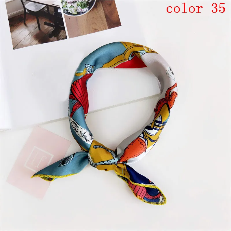 50x50 см, женские мягкие шарфы в Корейском стиле, банданы, квадратный шарф, повязка для волос, элегантный маленький Шелковый атласный шарф в стиле ретро на шею - Цвет: 35