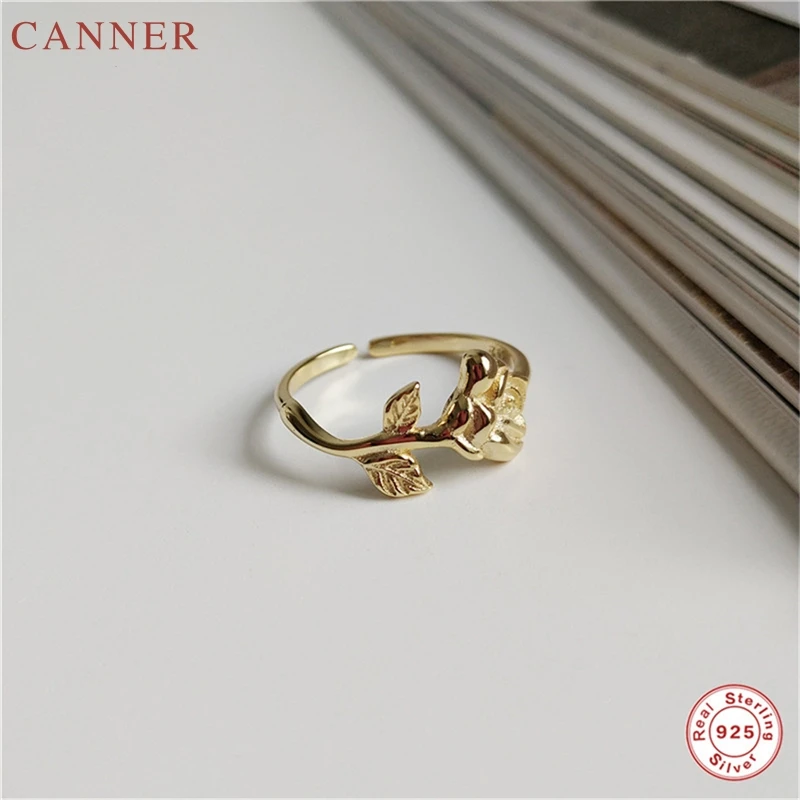 

Gold Color Rose Flower Rings for Women 925 Sterling Silver Adjsutable Open Ring Jewelry Lovers Gifts C35