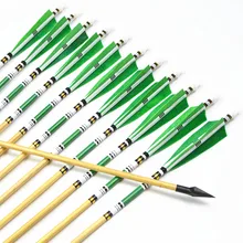 12pcs Nice 31″Wooden Arrows with 5″green Turkey Feather for Hunting
