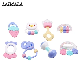

0-12 Month Baby Rattles Toys 6/8pcs Teether Music Hand Shake Bed Bell Newborns Plastic Animal Rattles Gift Educational Baby Toys