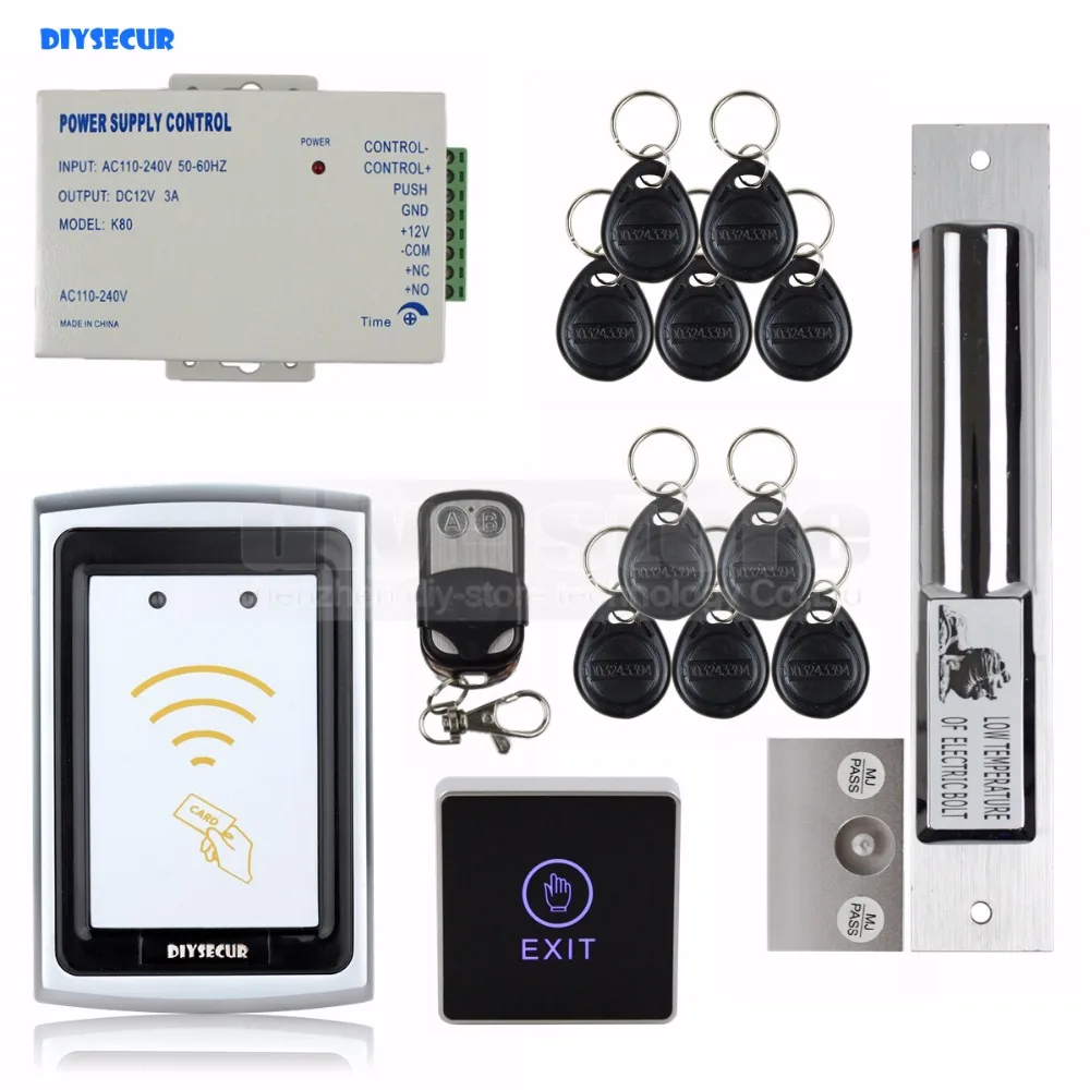 

DIYSECUR Electric Bolt Lock Remote Control 125KHz RFID Reader No Keypad Controller Door Access Control Security System