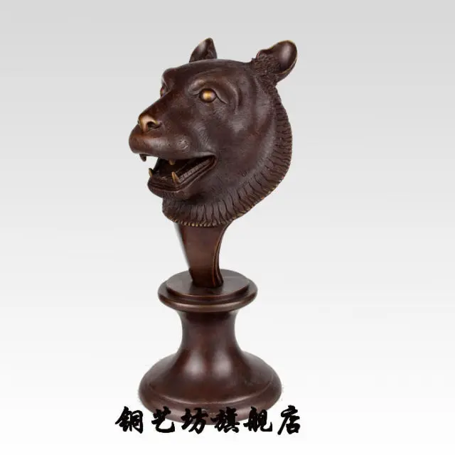 

15'' China Bronze Famous Feng Shui Twelve Zodiac Tiger Animal Head Statue grosgrain ribbon summer style Decoration wedding Brass