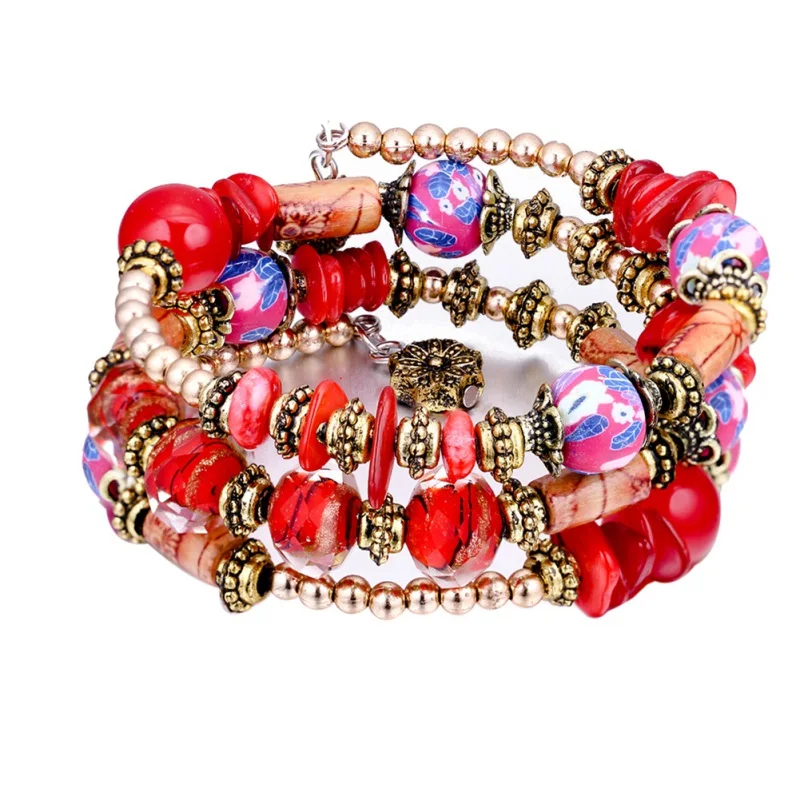 

Boho Retro Small Big Bead Jewelry Multilayer Bracelet Ethnic Bangles Multilayer Bracelet Summer Beach Accessories 6 Colors