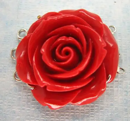

Perfect Flower Clasp Triple Strands Large Carved Red Resin Rose Flower Clasp 30mm Jewelry Clasp