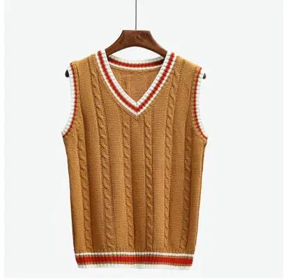 Свитер жилет женщина пуловер для девочек школьные жилет - Цвет: Коричневый