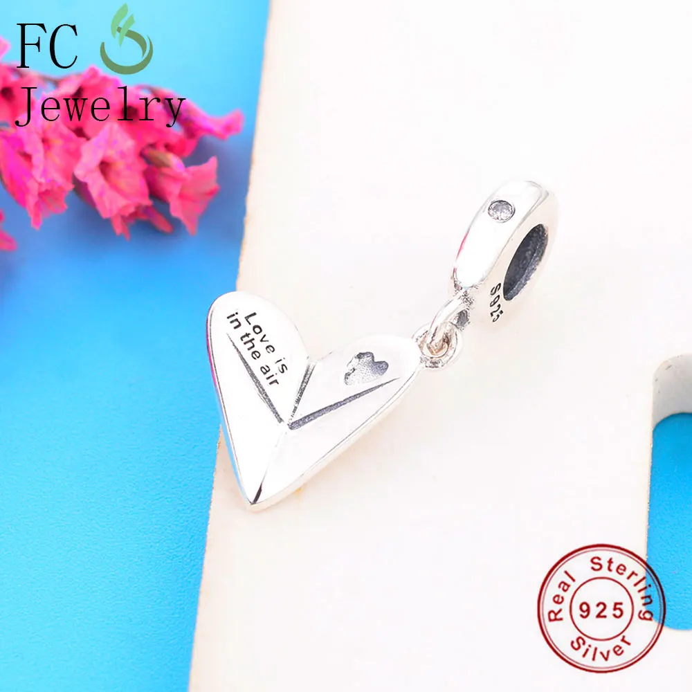 

2019 Summer Real 925 Sterling Silver Charm Fit Original Pandora Charm Bracelet Heart Paper Plane Dangle Beads DIY Jewelry Making