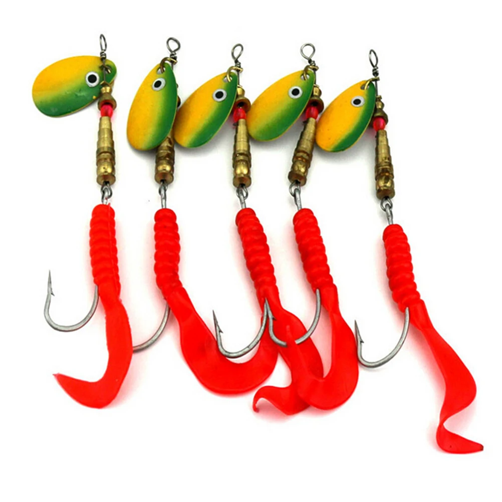 

5Pcs/Set Single Hook Spinner Fishing Baits Metal Golden Red Spoon Lures Fishing Hook 10.5cm artificial peche wobble bass