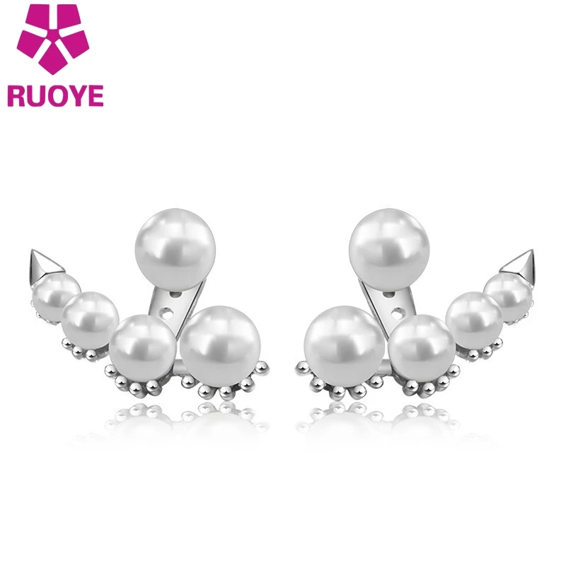 

New Fashion Double Style Freshwater Pearl 925 Sterling Silver Stud Earring Simple Design Earring For Feminine Silver Jewelry