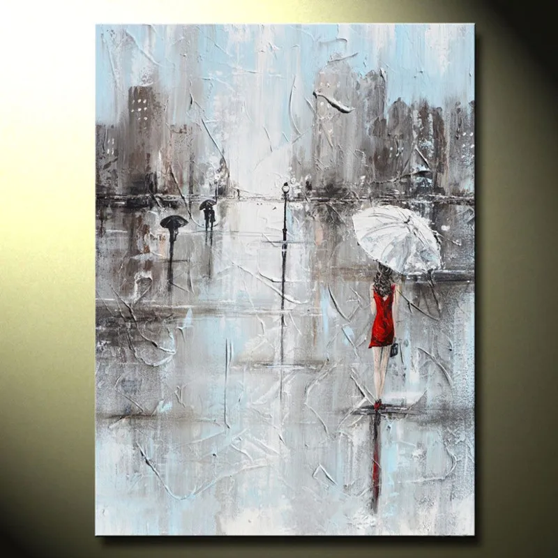

Modern Home Decor Wall Art Handpainted Abstract City Landscape Oil Paintings Large Streetscape People Scenery Pictures on Canvas
