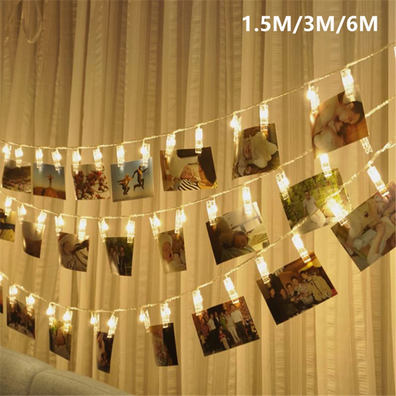 

10 20 40 LED Garland Card Photo Clip Led String Fairy Lights Battery Operated Christmas Garlands Wedding Valentines Decoration