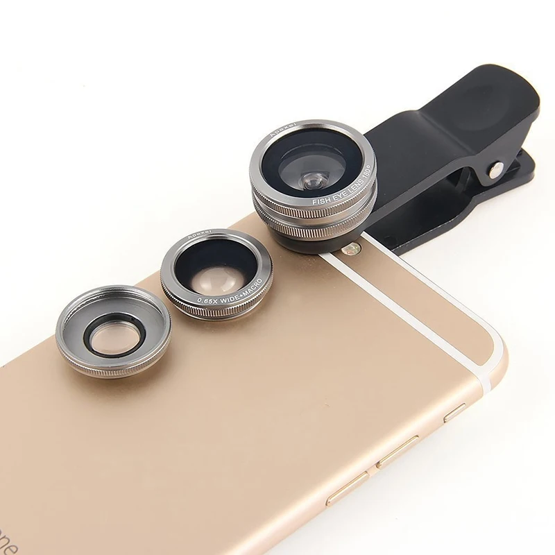 Универсальный зажим на 180 градусов 3 в 1 Рыбий глаз+ широкоугольный+ макро объектив камеры для iPhone/samsung Аксессуары для мобильных телефонов