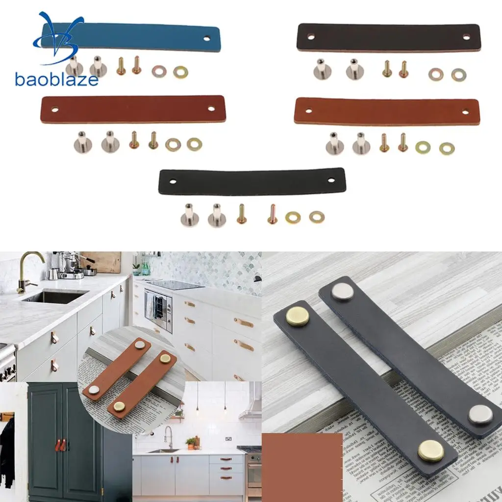 Handmade Leather Wardrobe Cabinet Knobs Pull Handles Kitchen Furniture Cupboard Drawer Pull Handle