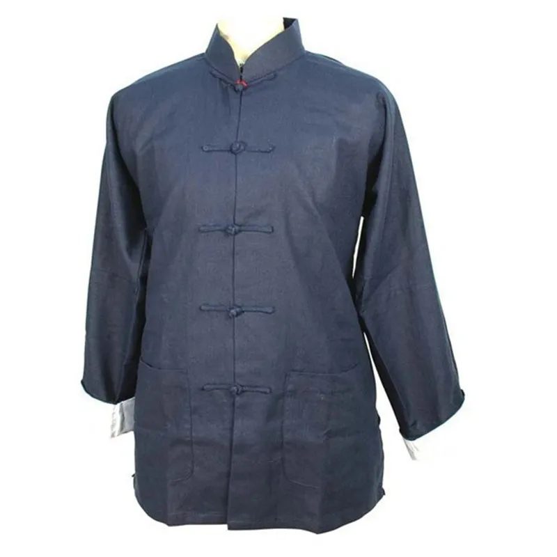 Navy Blue Men's Classic Cotton Linen Coat Chinese Kung Fu Jacket