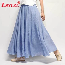 Для женщин хлопковые льняные длинные юбки эластичный Высокая талия плиссированные макси юбки пляжное богемное Винтаж сезон: весна–лето юбки Faldas B377
