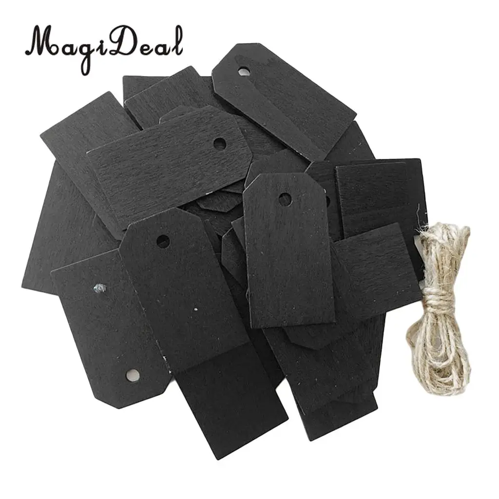 25x Blank Wood Blackboard Wooden Gift Tags Hanging Label Plaque Wedding Party Christmas Chalkboard Message Board 56x31mm