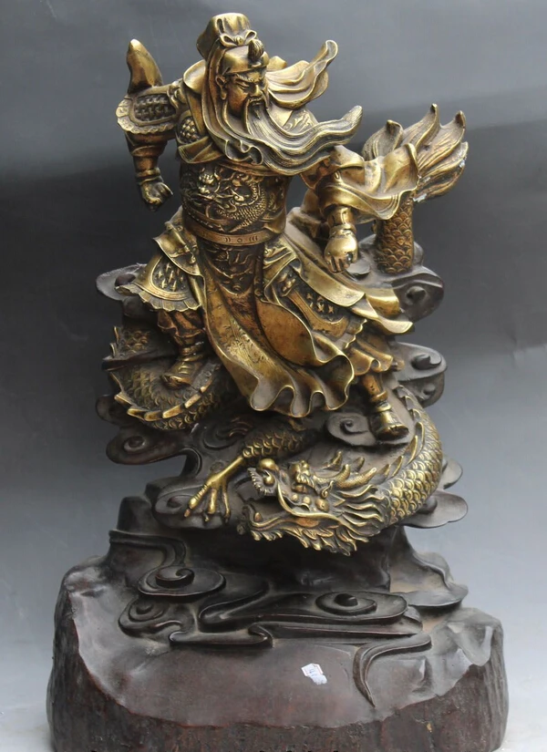

S0007 22" Chinese Bronze Gilt Guan Gong Warrior God Dragon Guan gong Statue D0318