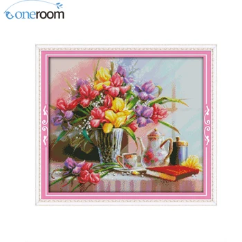 

Beautiful flowers Counted Cross Stitch 11CT 14CT Cross Stitch Set Wholesale Cross-stitch Kit Embroidery Needlework
