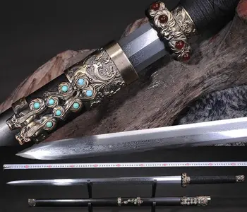 

Handmade Chinese Sharp Octa Folded Damascus Steel Wushu Sword Kung Fu Qin King Jian