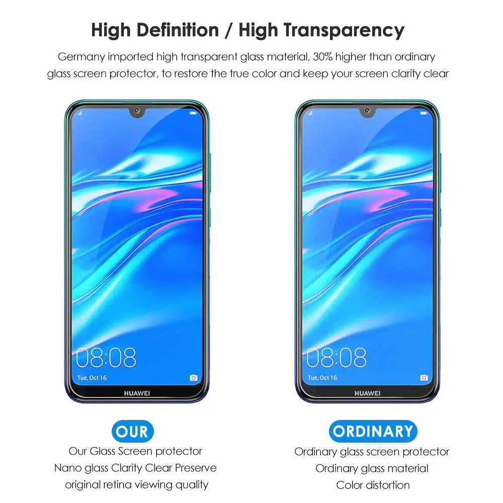 Закаленное стекло 9H подходит для Huawei y6 2019 Plus 2.5D Защита экрана P30 30pro