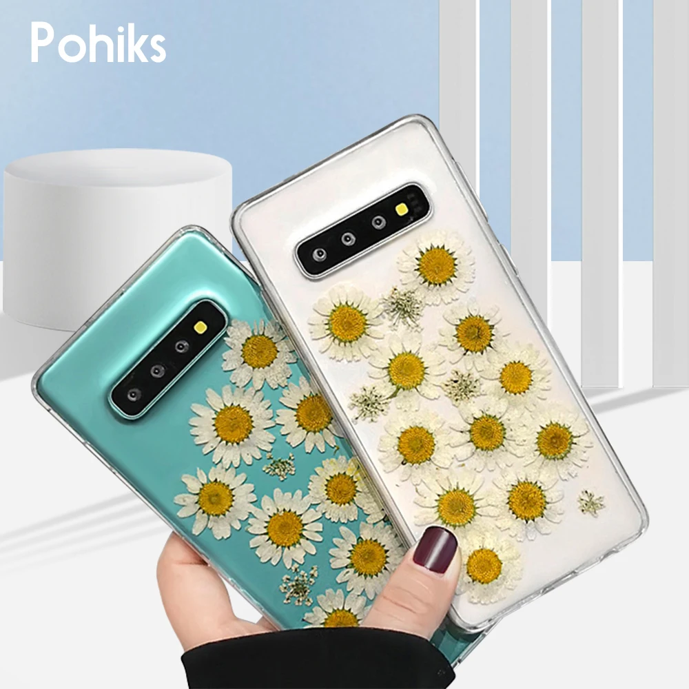 

Pohiks Real Dried Flowers Soft Clear Phone Case Back Cover for Samsung Galaxy S10 Plus Note 9 Note 8 S8 S9 plus S10e Fundas