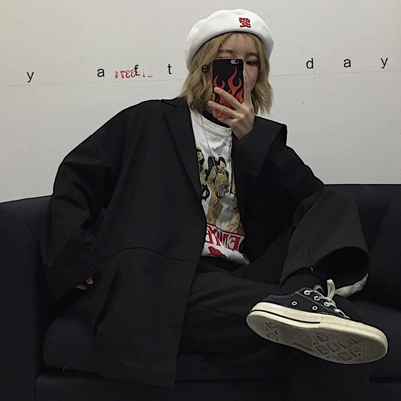 lower price  Woherb 2020 Autumn New Korean Retro Harajuku Jacket Women Black Coat Aesthetic Print Vintage Casual