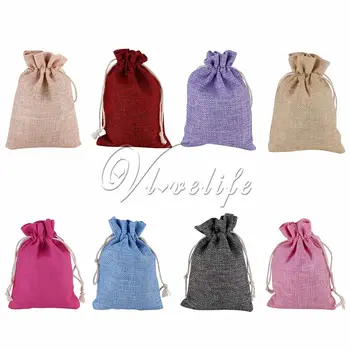 

100pcs 9cm*13cm Vintage Natural Burlap Hessia Gift Candy Bags Wedding Party Favor Candy Gift Pouch Jute Gift Bag