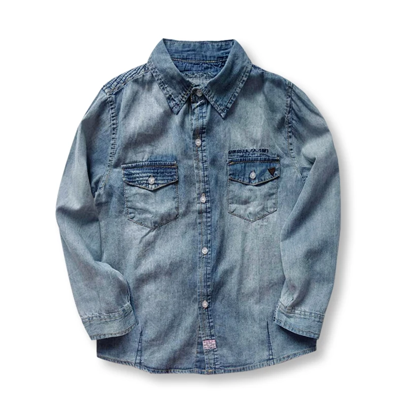 Boys Denim Shirt Long Sleeve Loose Denim With Pocket Shirts For Boy