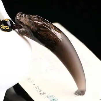 

Natural Ice Black Obsidian Stone Pendant Spike Wolf's Fang Women Men's Amulet Lucky Jades Jewelry Pendants With Free Rope
