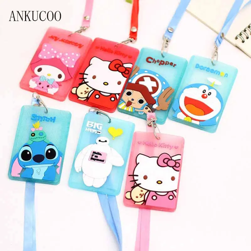 

Cartoon Cute Chi's Stitch Hello Kitty Bank Credit Card Holders Unisex PVC Neck Strap Card Bus ID Holders Identity Badge Lanyard
