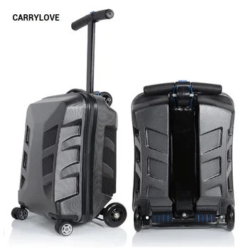 

CARRYLOVE high quality 100% PC personality cool scooter Suitcase Carry on Spinner Wheel multi-function Travel Luggage 21"