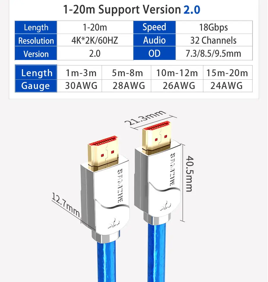 SAMZHE 4k HDMI кабель Кабо hdmi к hdmi 2,0 2160p 3D 1 м 1,5 м 2 м 3 м 5 м 8 м 10 м 12 м 15 м для PS4 xbox проектор HD tv box ноутбука