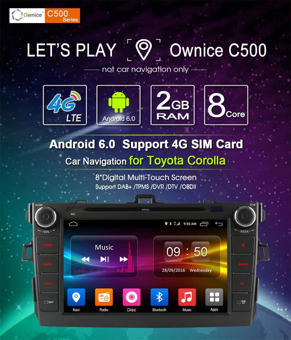 Clearance Ownice C500 Android 6.0 Octa 8 Core 2G RAM car dvd player for Toyota corolla 2007 - 2011 in dash 2 din gps navi 4G LTE Network 3