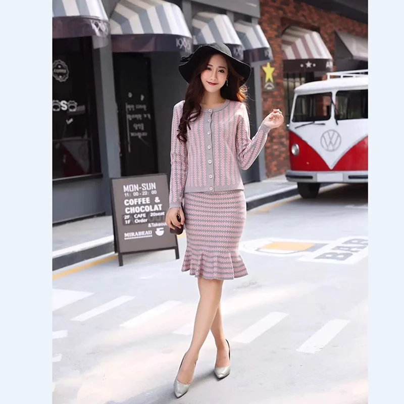 Женский трикотажный кардиган с юбкой годе и длинным рукавом|mini skirt set|skirt setsweater set |