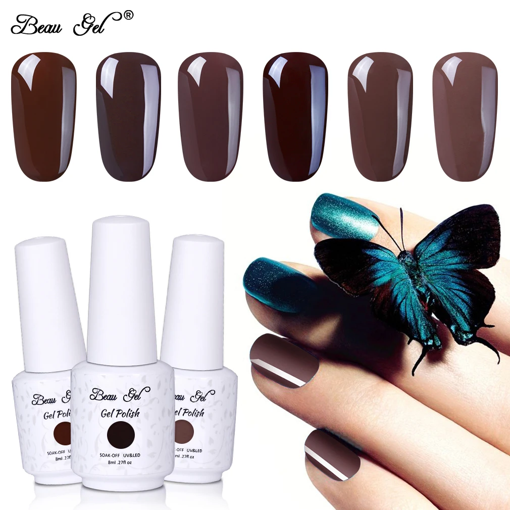 

Beau Gel 8ml Coffee Brown Series Nail Polish Soak Off Esmaltes Permanentes De UV LED Gel Nail Polish Vernis Ongle Gel Varnishes