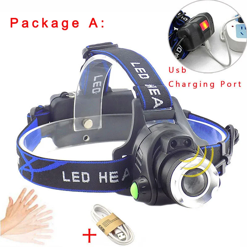 Высокомощный USB датчик T6 L2 светодиодный налобный фонарь, фонарик hoofdlamp 18650 головной фонарь, фонарь для рыбалки, кемпинга, верховой езды - Испускаемый цвет: Option A