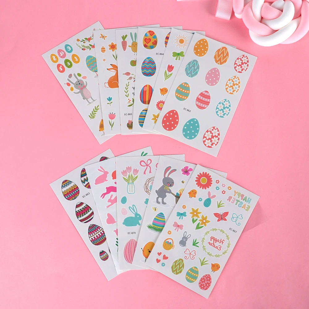 

12 Styles Easter Temporary Tattoo Stickers Easter Eggs Rabbit Bunny Chicken Sticker Decor Easter Decoration Party Supplies