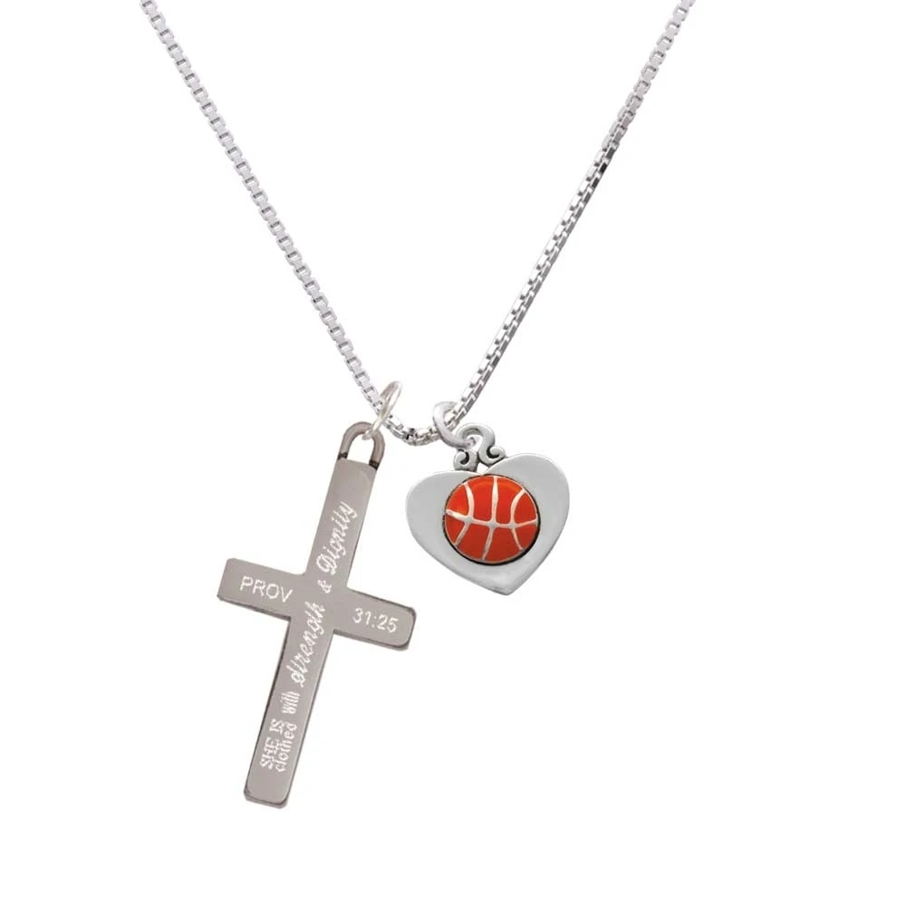 Basketball in Heart - Strength and Dignity - Cross Necklace