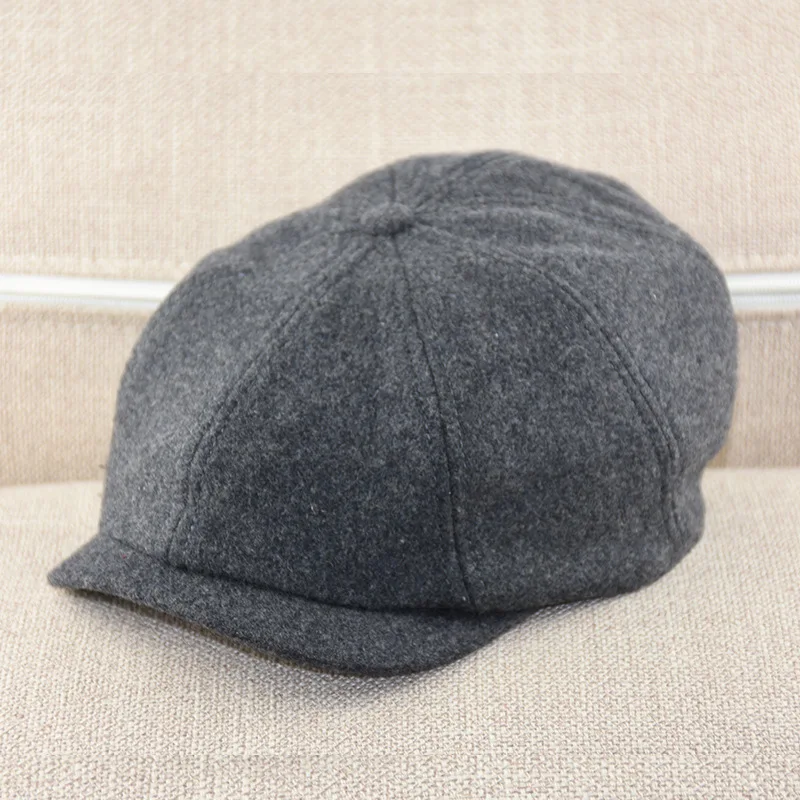Большая голова мужчины размера плюс восьмиугольная шляпа Англия восстановление войлока газетчик кепка мужской сплошной цвет шерсть Берет Кепка s M 56-58 см, L 56-60 см - Цвет: Dark grey