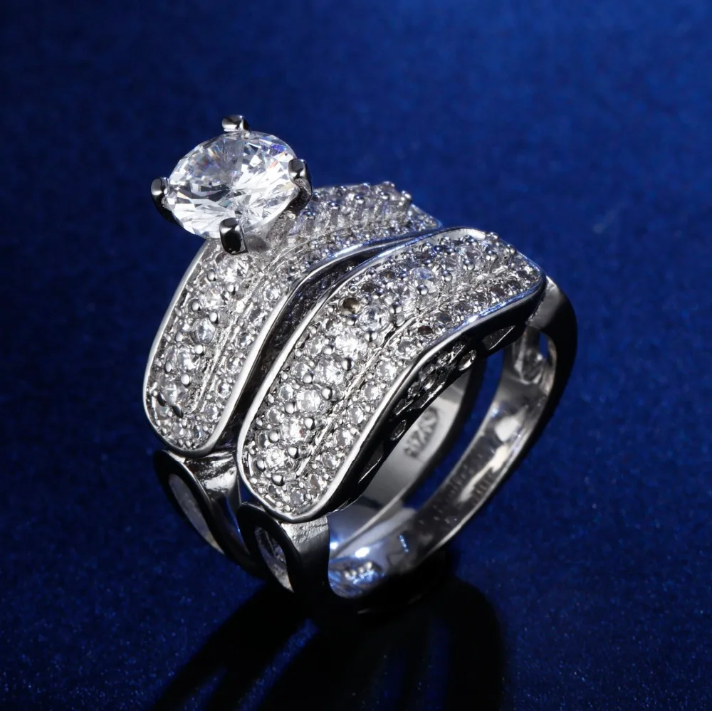 

Original Design Handmade cz unique style top quality 2pcs in 1 couple Ring Cubic Zirconia Hot Ins sterling silver 925
