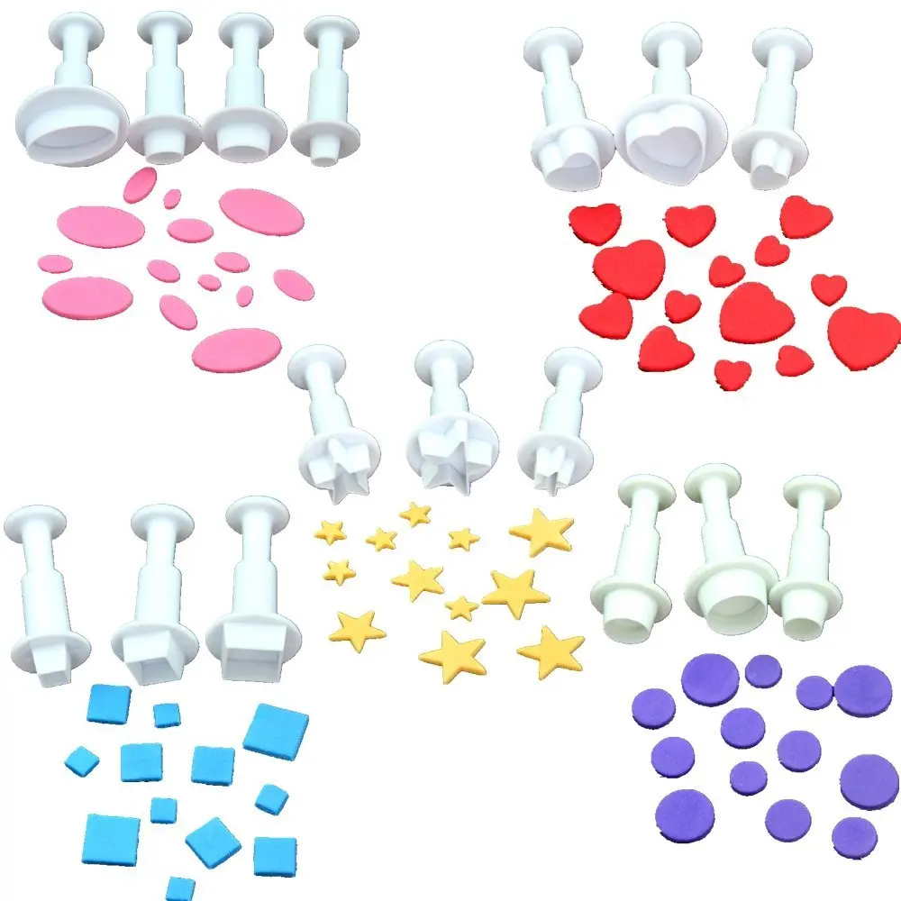 

16PCS Sugar Craft Cake Decorating Tools Set Square Round Heart Oval Star Plastic Plunger Cutters Fondant Cutters Baking Tools