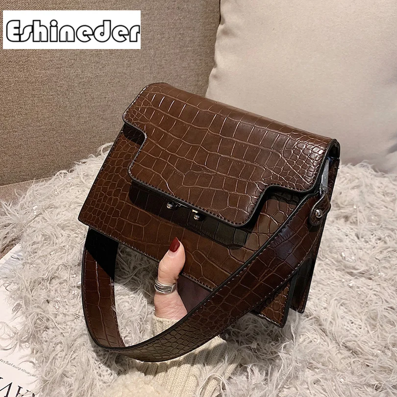 Women Handbags Fashion Small Bags Retro Crocodile Pattern Square Lady Shoulder Chic Dark Color Messenger | Багаж и сумки